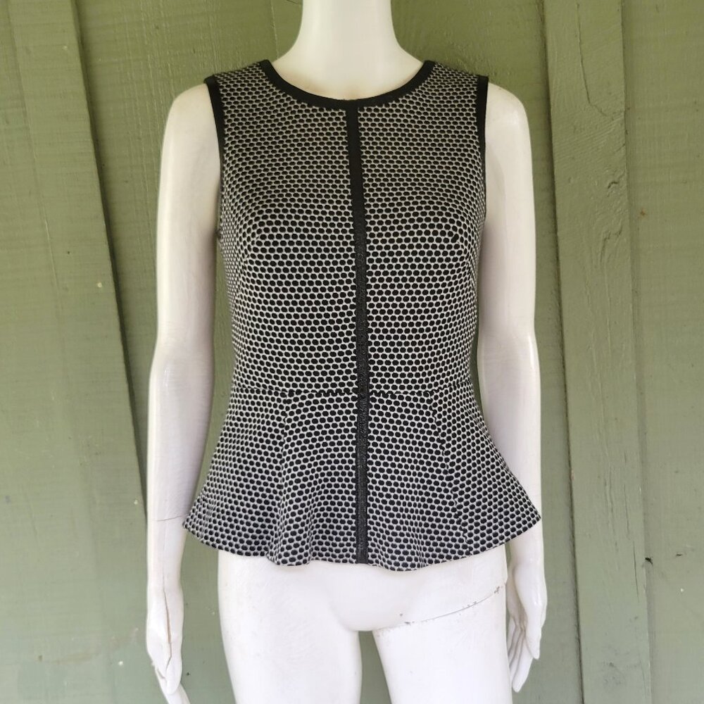 VINCE CAMUTO Black White Peplum Top XS